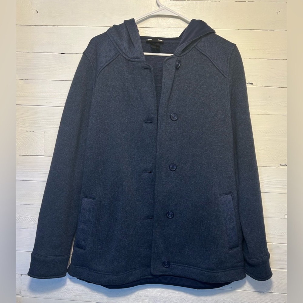 Patagonia dark blue button up hooded sweater/jacket. Womens size large. - Picture 2 of 7